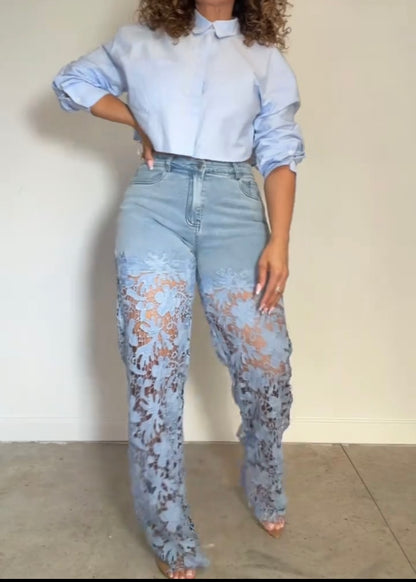 Lace Muse Floral Cutout Denim Jeans