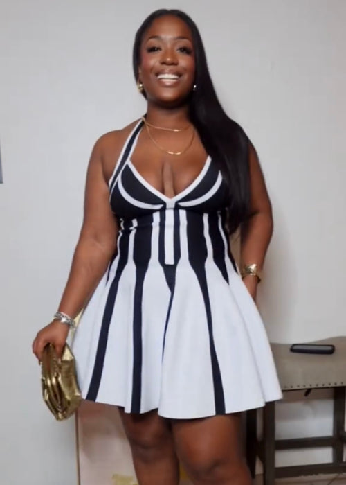 Black & White Halter Mini Dress