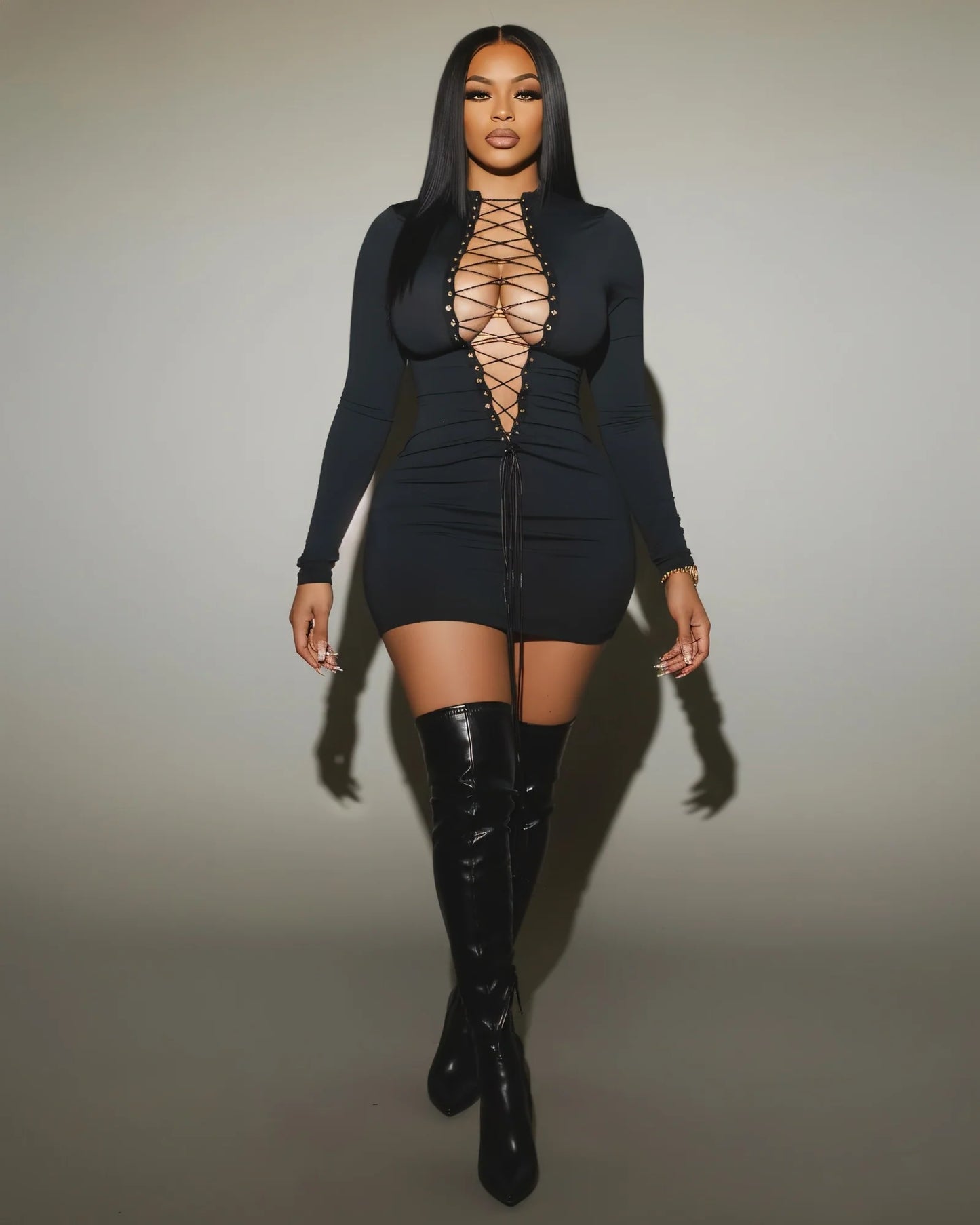Mitch Lace-Up Bodycon Mini Dress